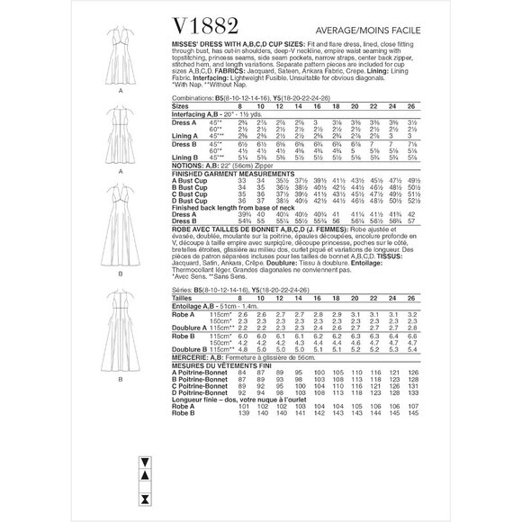 Vogue Patterns Misses Dress Sewing Pattern V1882 A/B/C/D Cup Sizes 18-26 - Picture 2 of 9